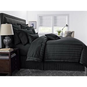 Wamsutta Damask Stripe 3 piece King size Comforter set in black